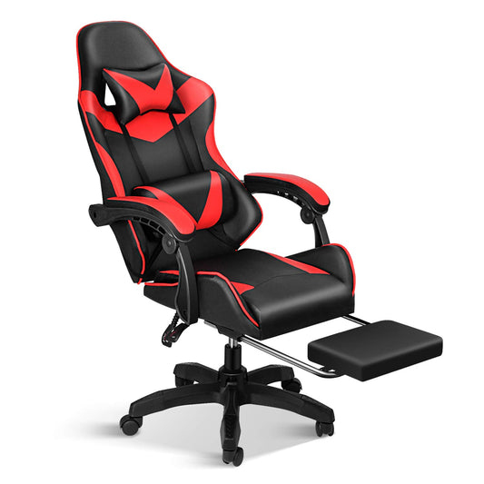 Silla Gamer Ergonómica Ajustable con Reposapiés (Rojo/Negro)