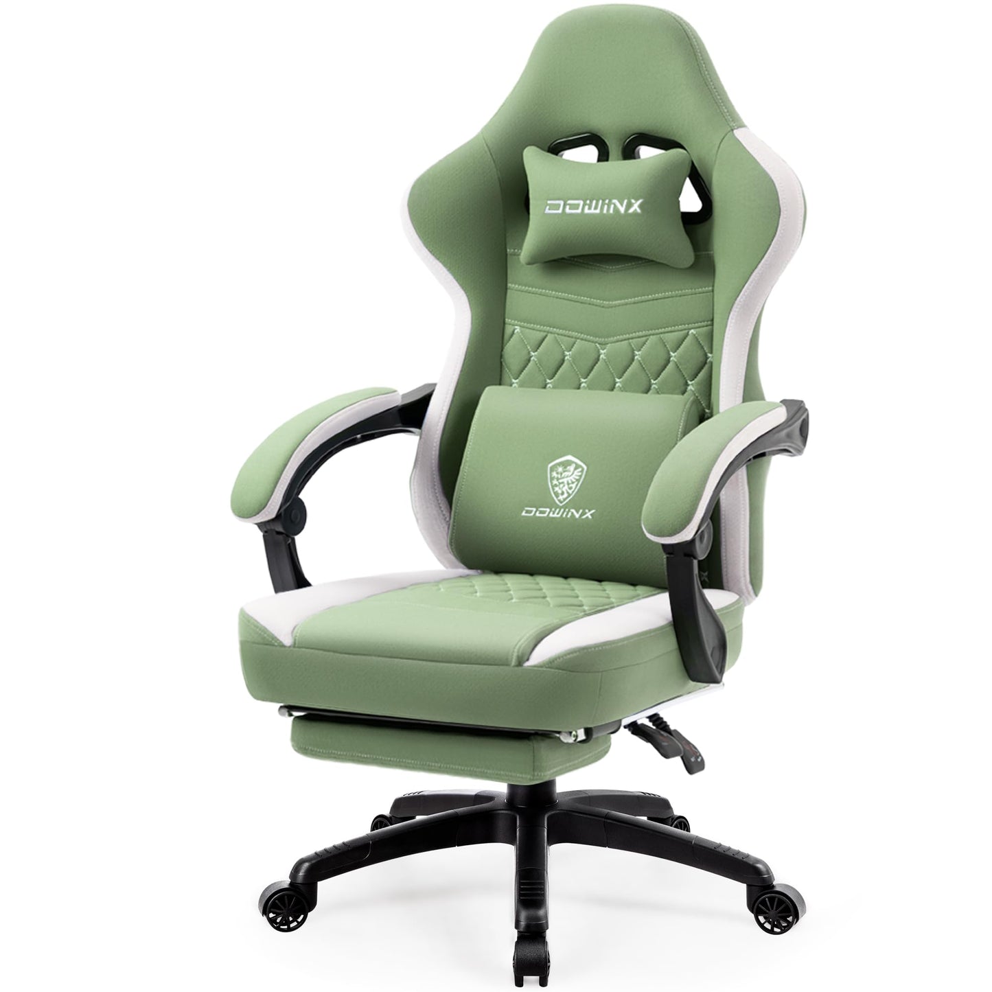 Silla Gamer Dowinx de Tela Transpirable con Cojín de Resortes, Masaje, Reposapiés y Almohadilla de Gel (Verde)