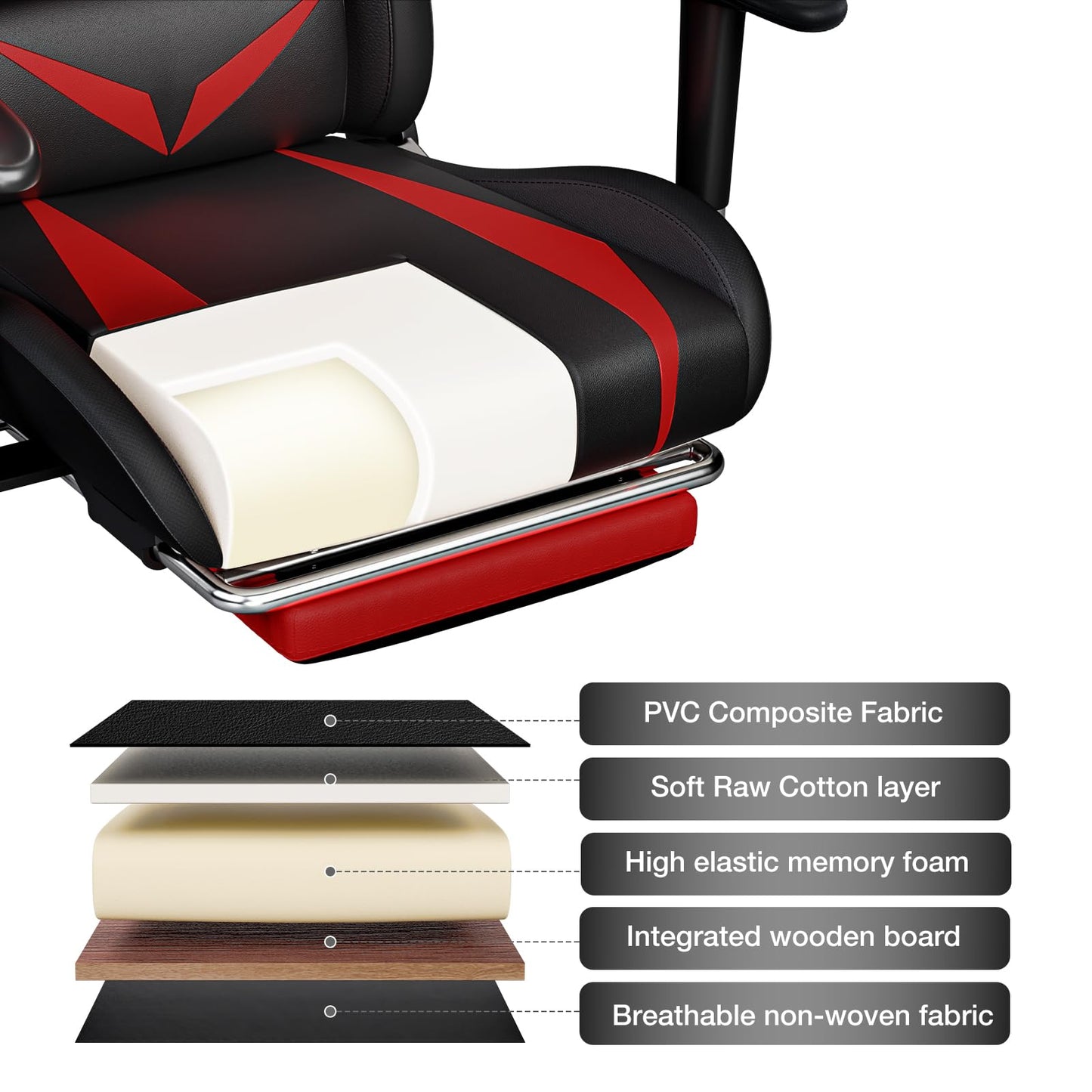 Silla Gamer HOFFREE RGB con Bluetooth, Masaje y Luces LED (Rojo/Negro)