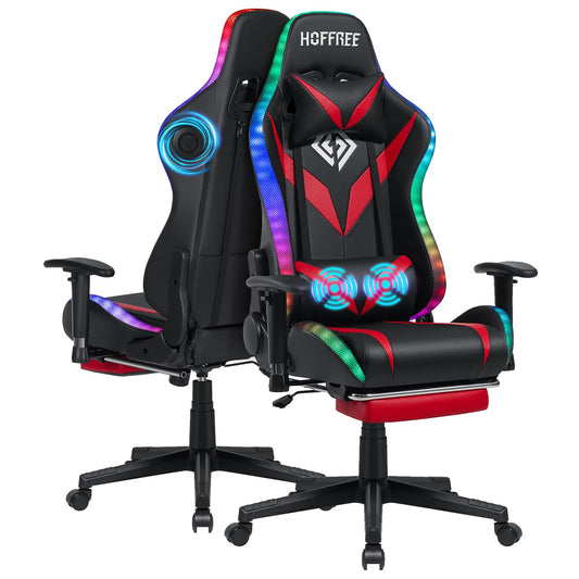 Silla Gamer HOFFREE RGB con Bluetooth, Masaje y Luces LED (Rojo/Negro)