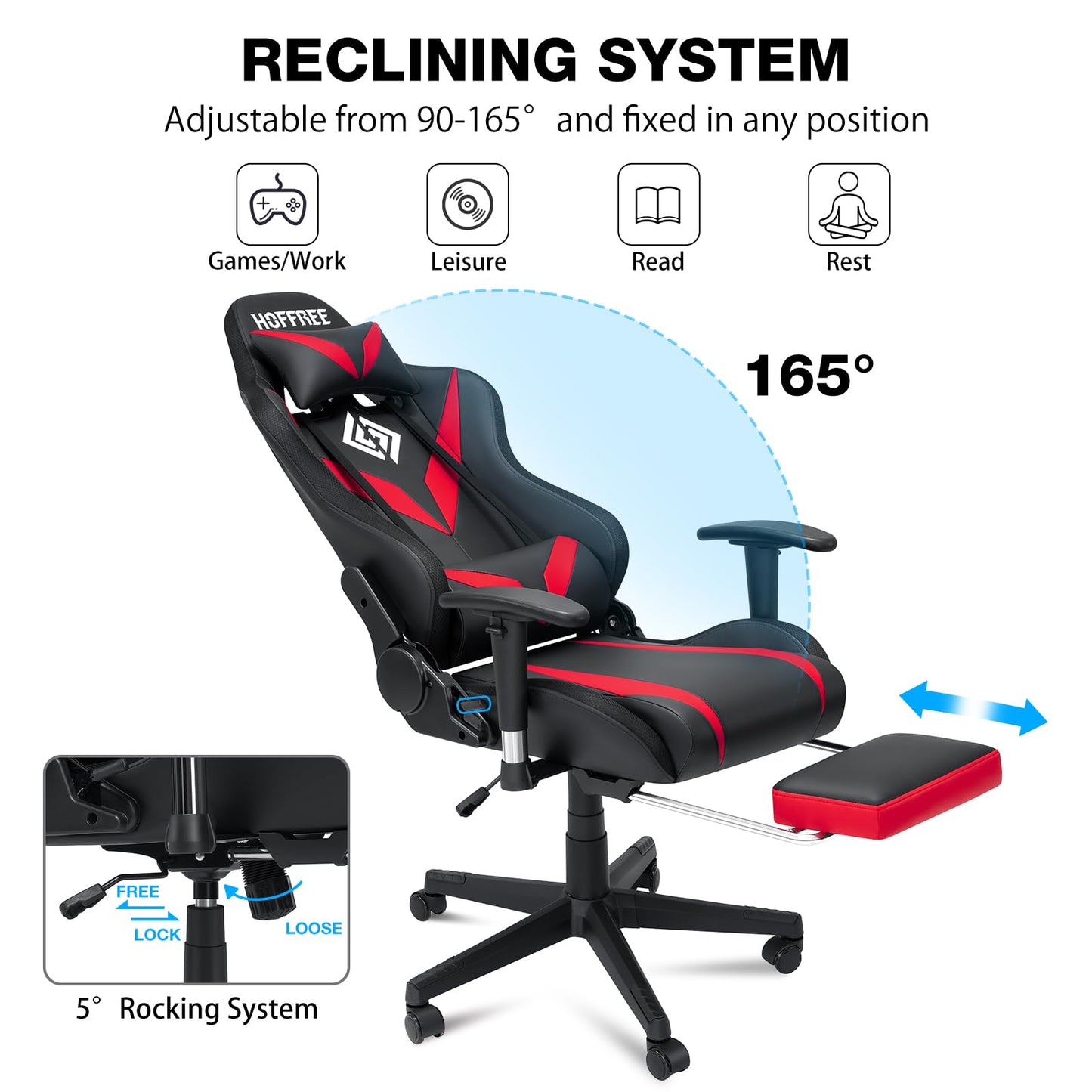 Silla Gamer HOFFREE RGB con Bluetooth, Masaje y Luces LED (Rojo/Negro)