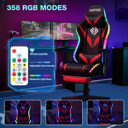 Silla Gamer HOFFREE RGB con Bluetooth, Masaje y Luces LED (Rojo/Negro)