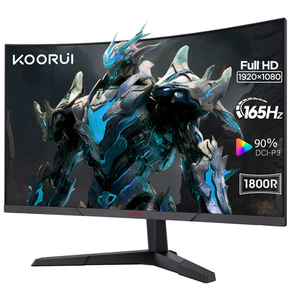 Monitor Curvo KOORUI 24" FHD 1080P, 165Hz VA, 1800R, HDMI x2/DP, Compatible VESA, Ajustable, Protección Ocular