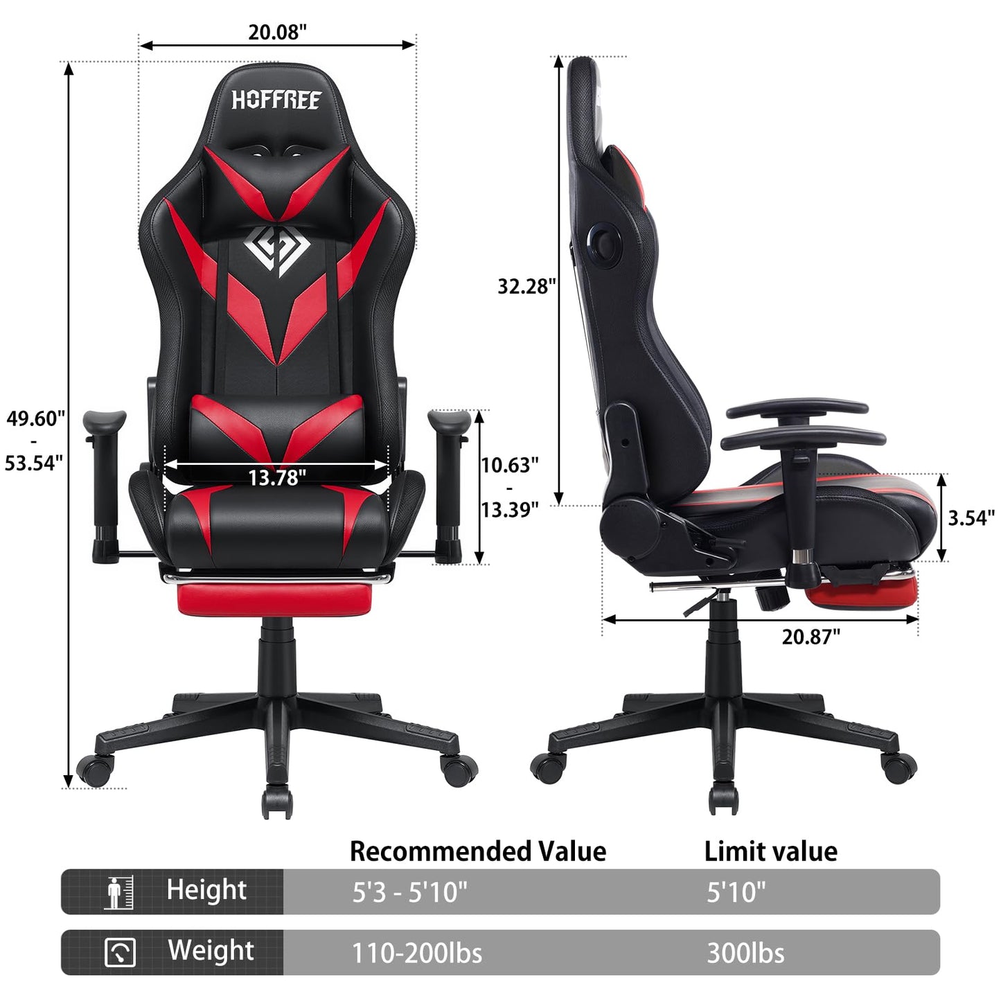 Silla Gamer HOFFREE RGB con Bluetooth, Masaje y Luces LED (Rojo/Negro)