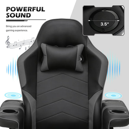 Sillón Gamer Reclinable MoNiBloom con Masaje, Altavoces, Reposapiés y Portavasos (Gris)